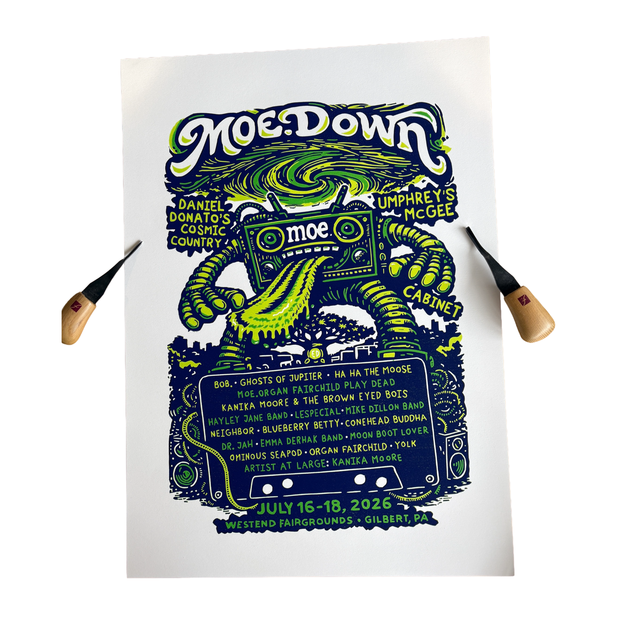 moe.down 2026 Linocut Poster